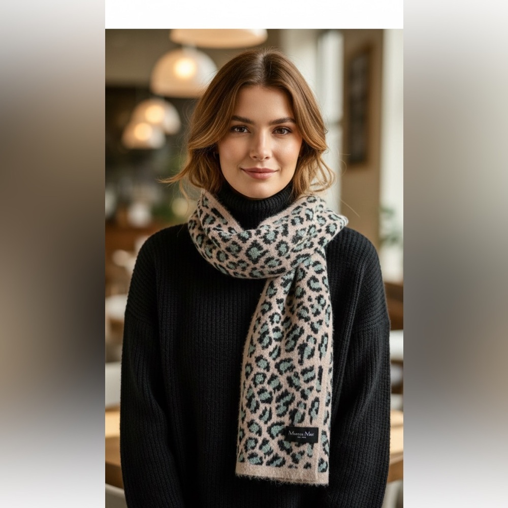 New Marcus Adler Blush Pink leopard faux‎ fur scarf